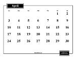Printable April 2016 Calendar